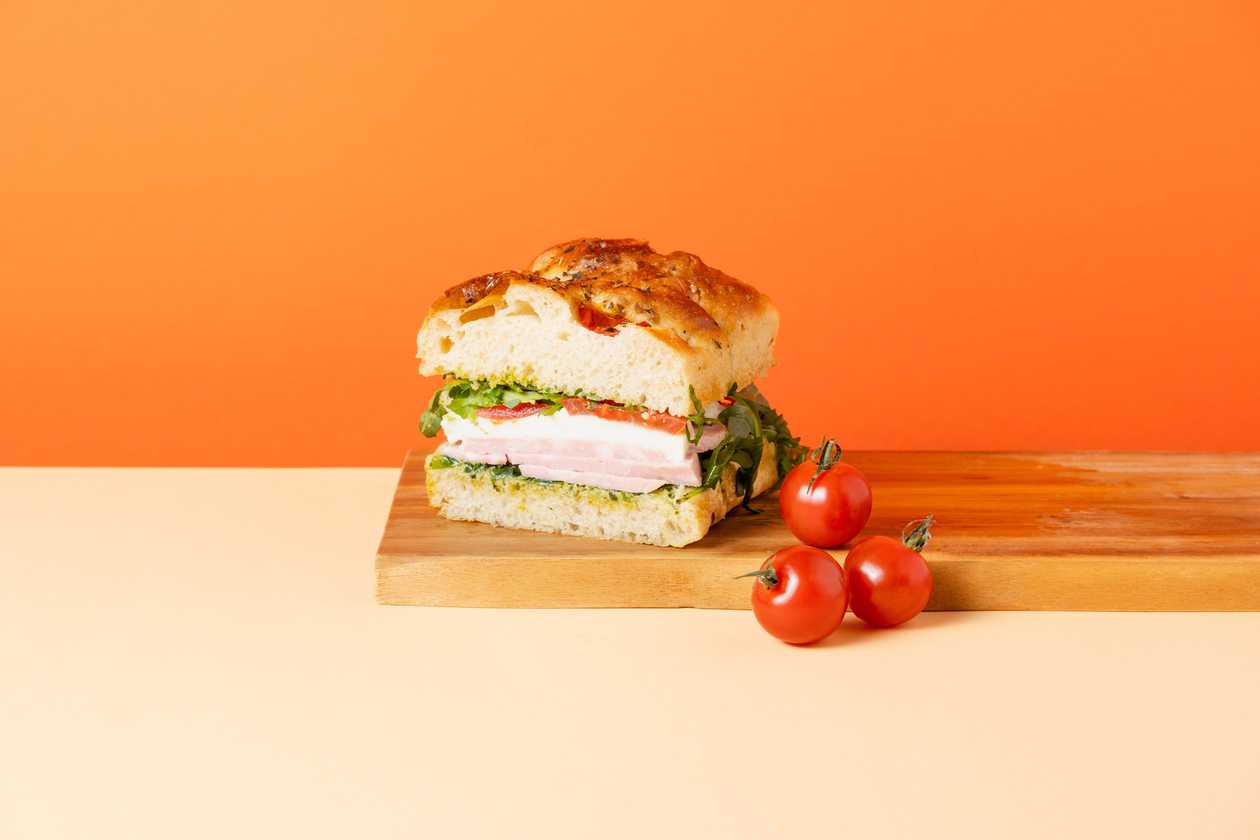 Mozzarella and Tomato Focaccia with Green Pesto