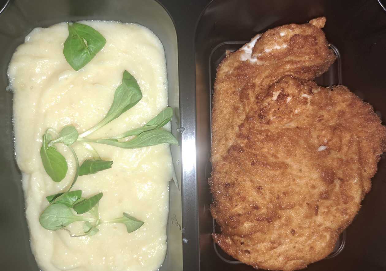 Breaded Fried Chicken Cutlet, Mashed Potatoes, Pickles