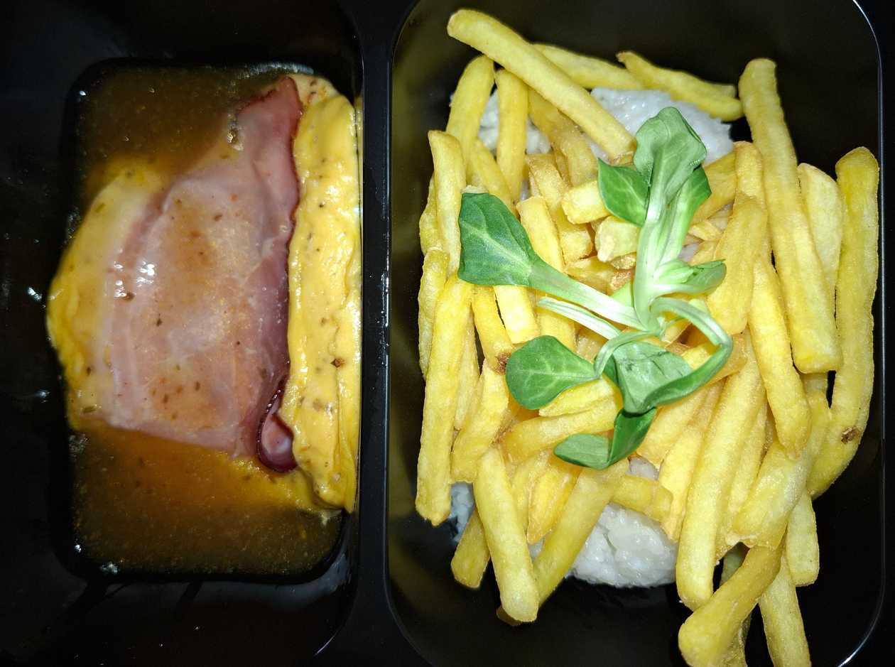 Chicken Steak with Prosciutto and Cheddar, Rice/French Fries