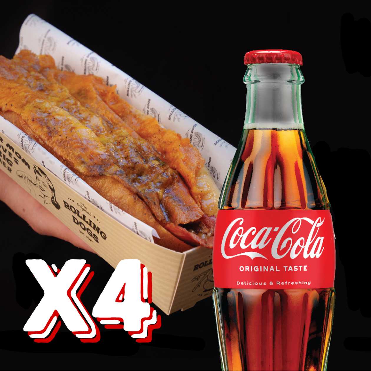 Хот-дог класика за 4-ма (1,200г) + 4бр кока-кола