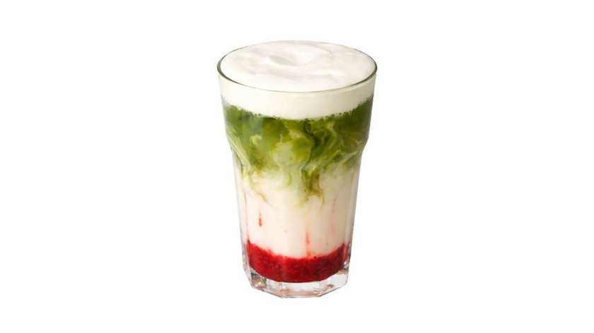 Iced strawberry matcha with CHEESE FOAM