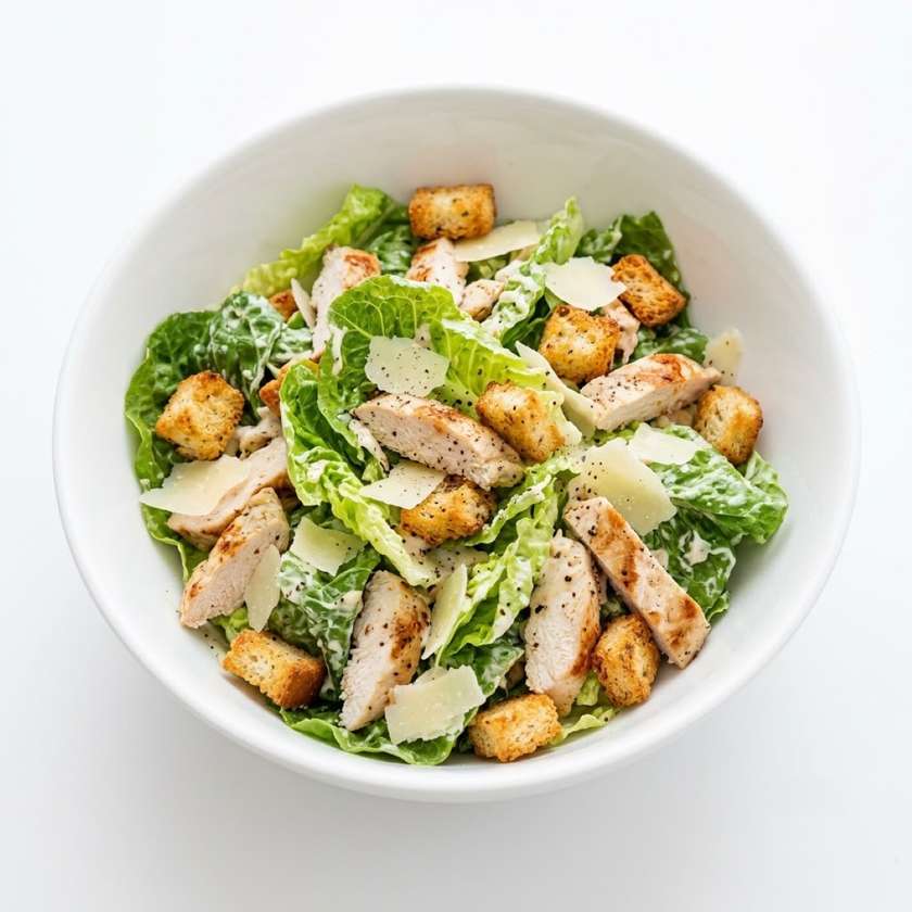Caesar salad with chicken, croutons and parmesan