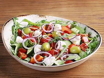 Salad with vegetables, olives and feta cheese
