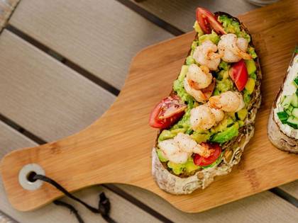 Bruschetta with shrimp and avocado
