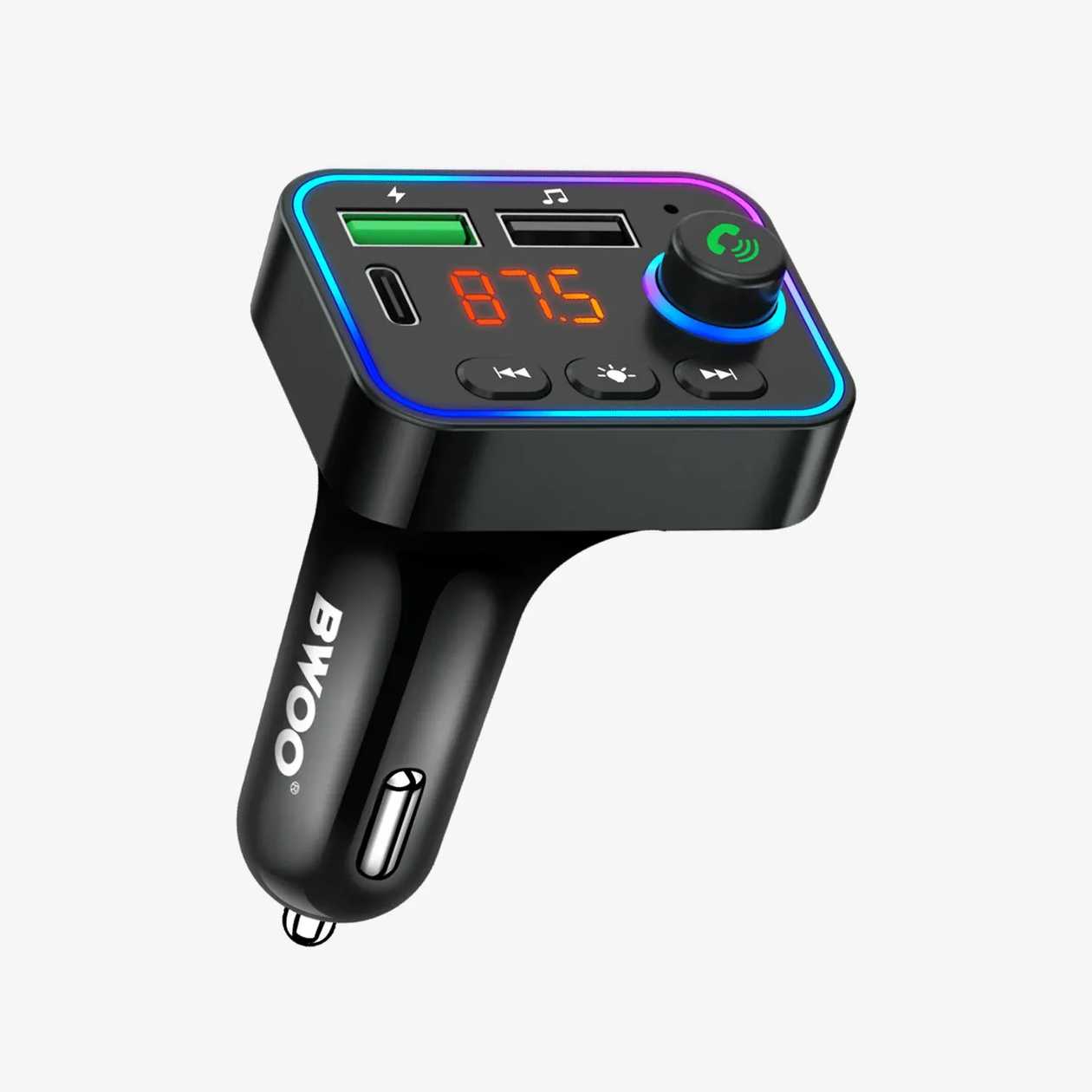 BWOO Car Charger LED Display PD USB C 3.1A Fast Charge BT5.3 FM Transmitter Handsfree BO-CC101