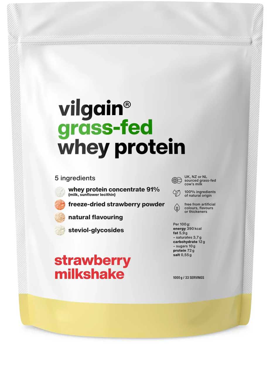 VILGAIN GRASS-FED WHEY PROTEIN STRAWBERY MILKSHAKE 1KG