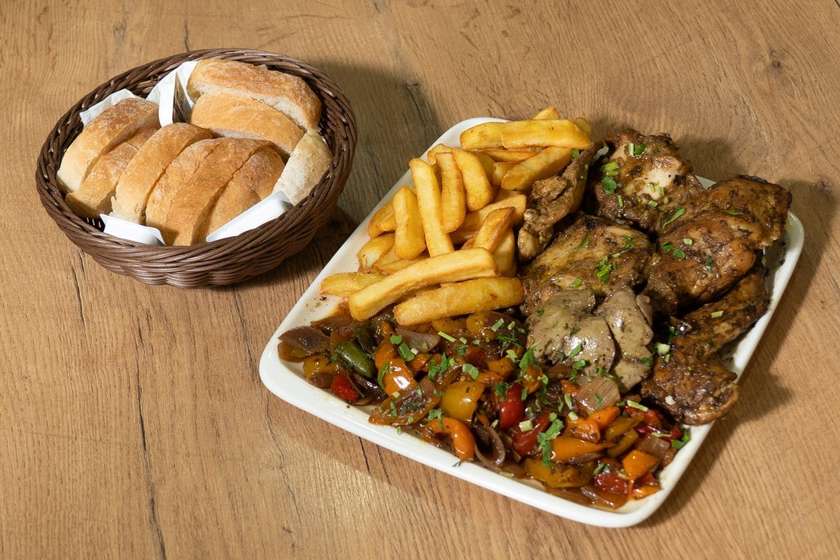 HALF fried Rabbit with chips and vegtables
