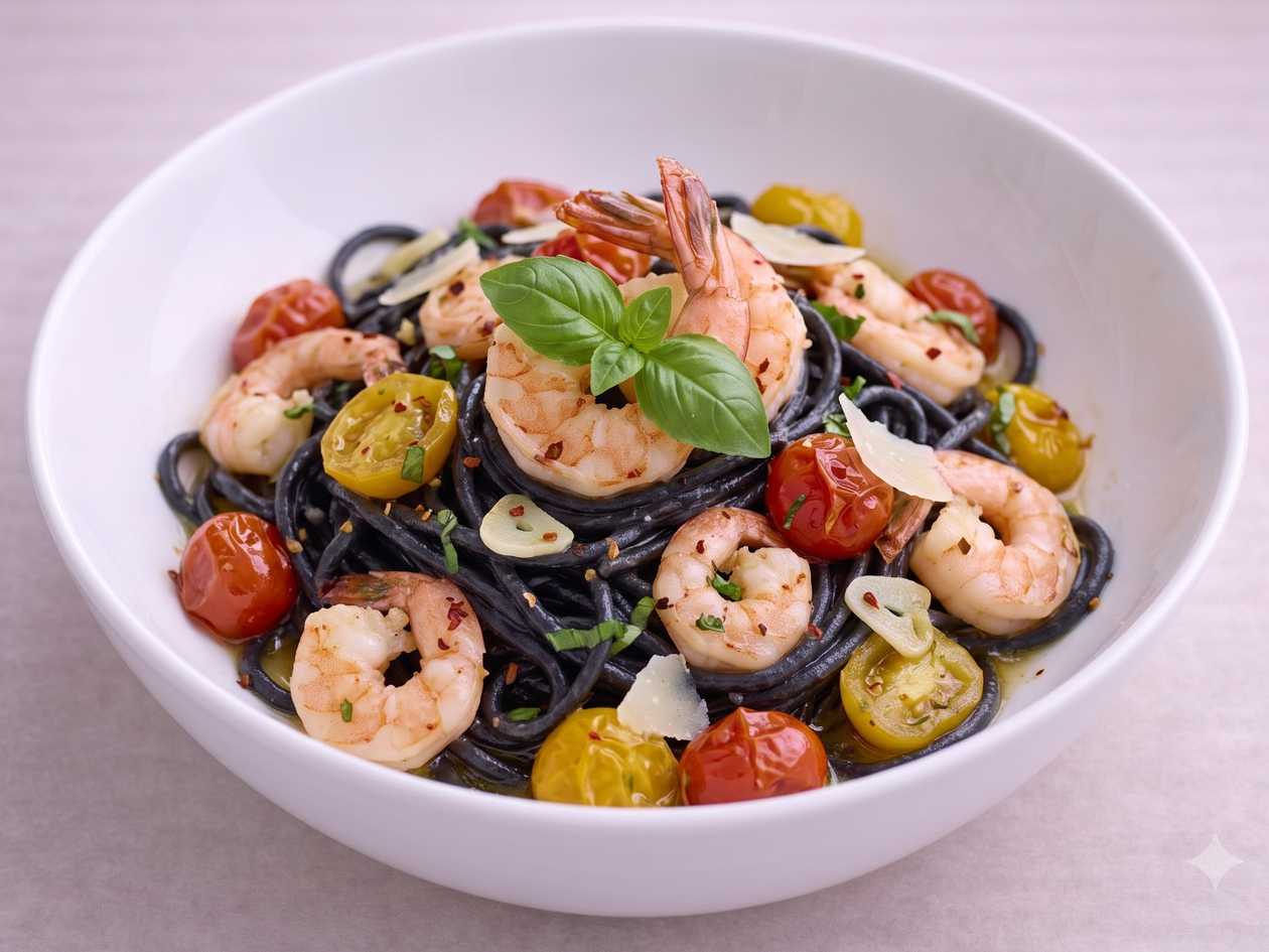 SPAGHETTI NERO CON GAMBERETTI