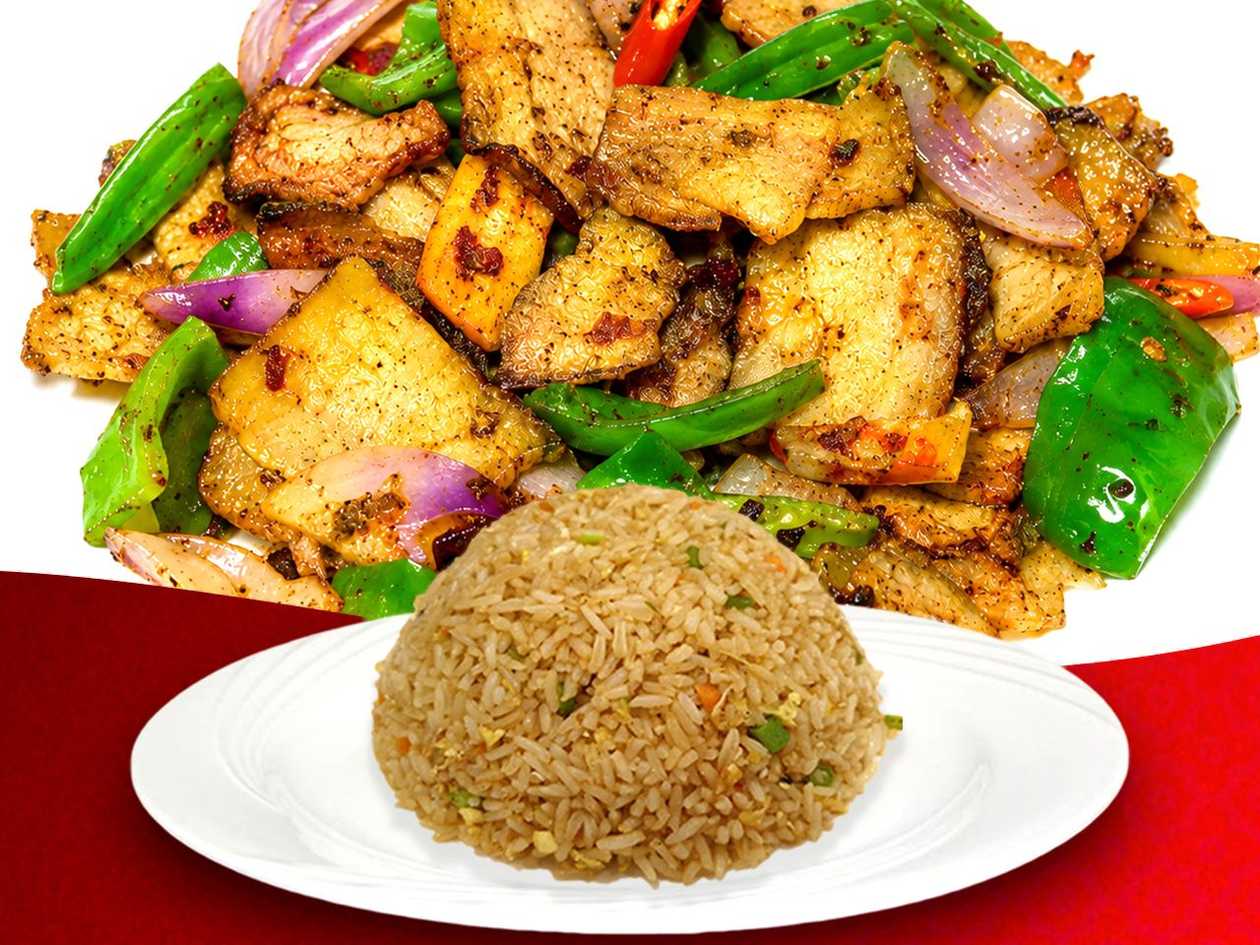 Spicy Smoke Pork Belly with Fried Rice