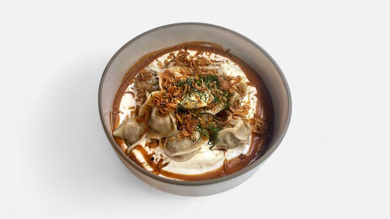 Pelmeni with smoked Sour Cream and Demi-Glace sauce