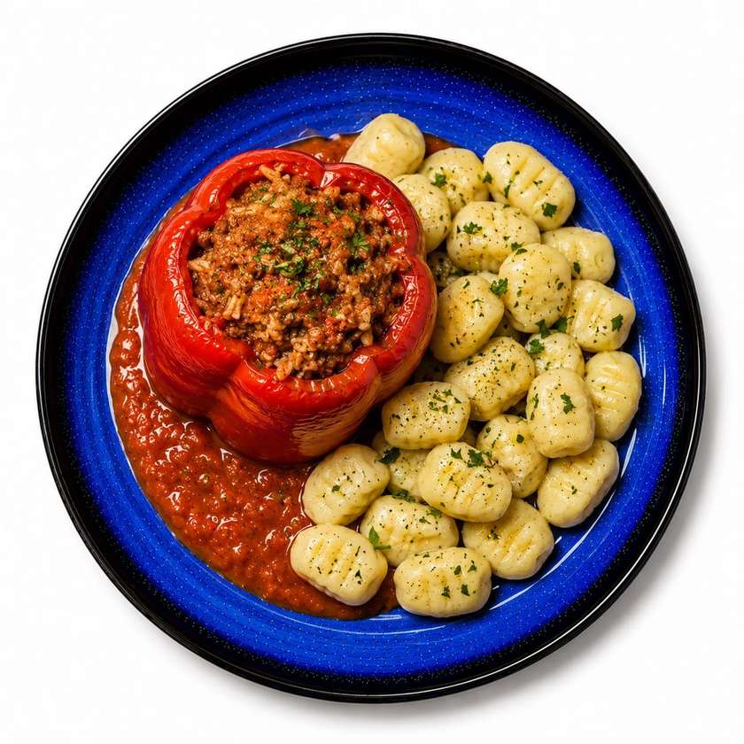 Plnená paprika, bryndza, pohánka, zemiakové gnocchi + polievka (v cene)