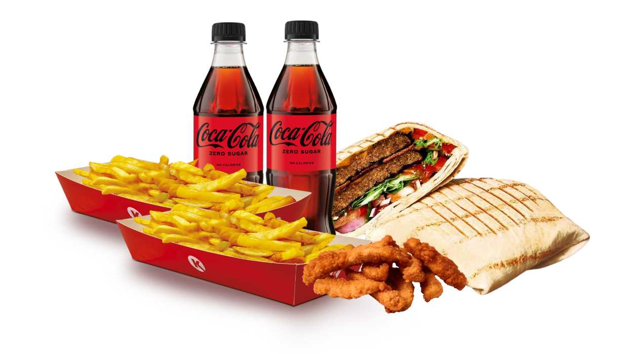 Double Double Combo (2 Double Double Wrap Burgers + 2 Drinks + 2 Fries + 5 chicken fillet appetizer)
