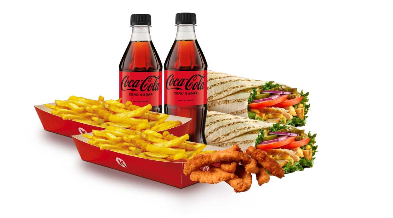 Chicken Wrap Double Combo (2 chicken wraps + 2 drinks + 2 fries + 5 chicken fillet appetizers)