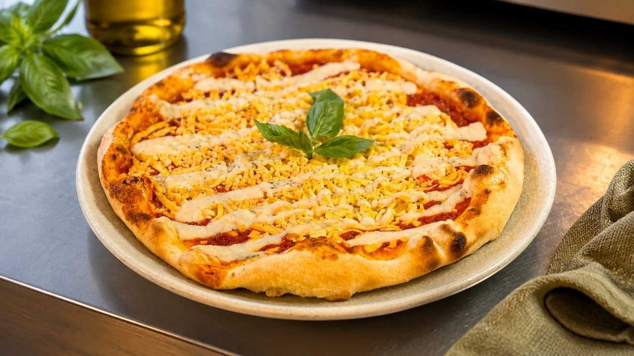Pizza cu branza vegana si un ceai de ghimbir