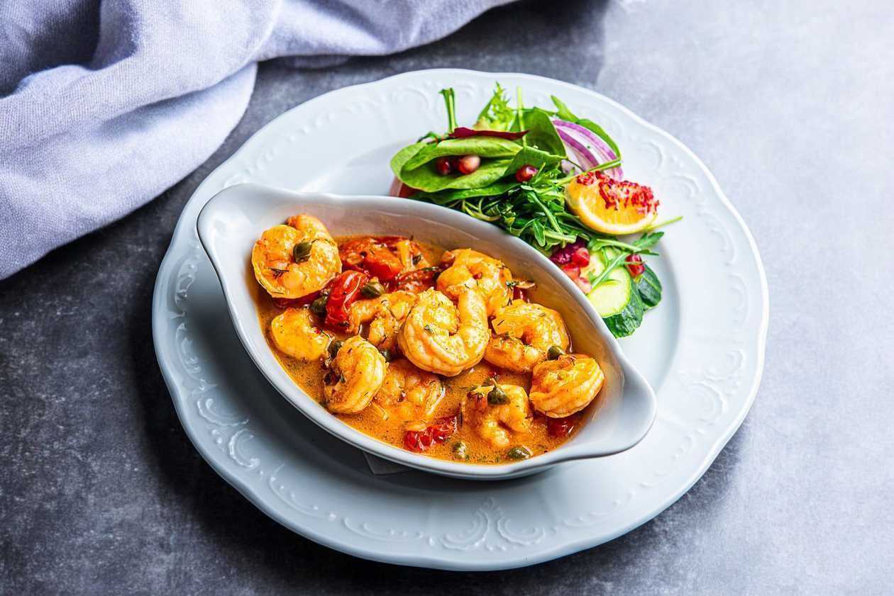 Kuninglikud krevetid apelsini dressing