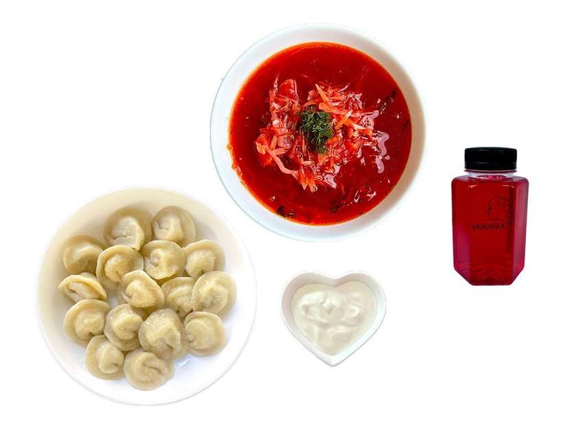 Lunch Set #2: Borscht, Pelmeni, Sour Cream (12:00 PM - 4:00 PM Mon-Fri)