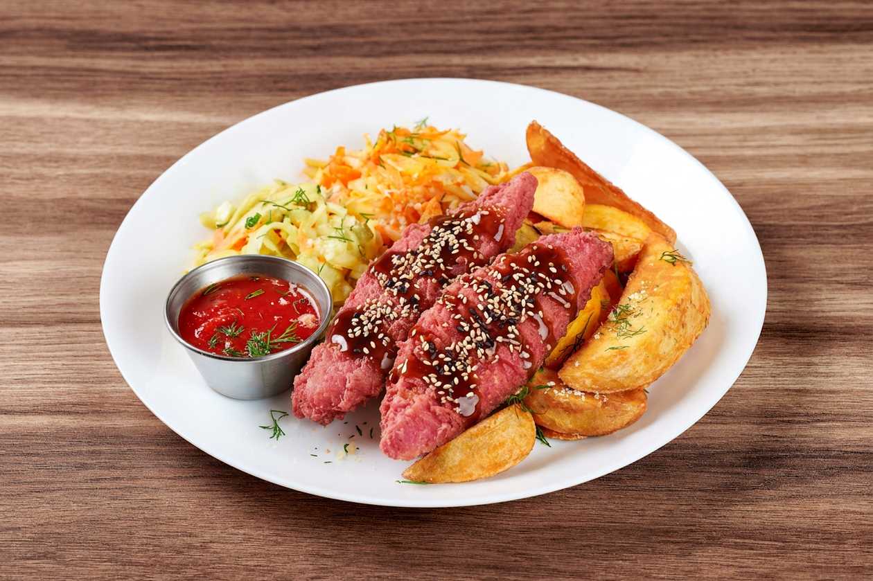 Crispy pink fish with french fries
