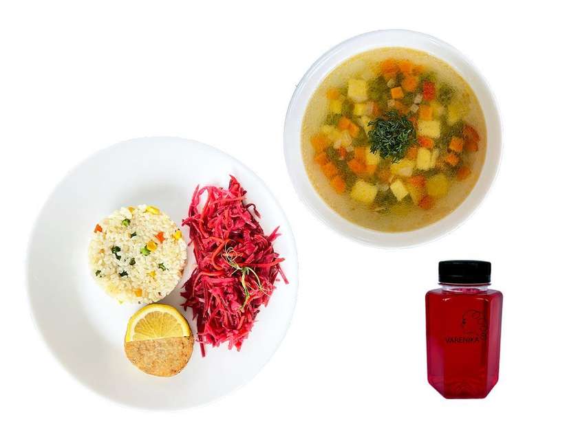 Lunch Set #7: Vegetable Soup, Rice, Fish Cutlet, Vegetable Salad (12:00 PM - 4:00 PM Mon-Fri)