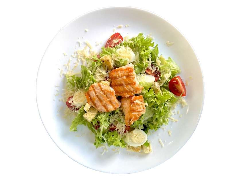 Caesar salad with salmon
