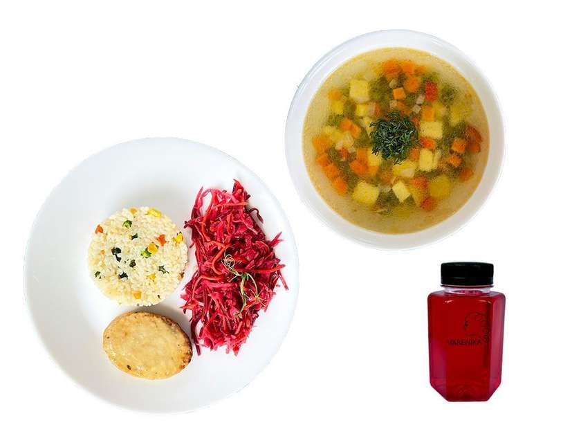LUNCH SET #9 Vegetable soup, rice, chicken cutlet, vegetable salad (12:00-16:00 Mon-Fri)