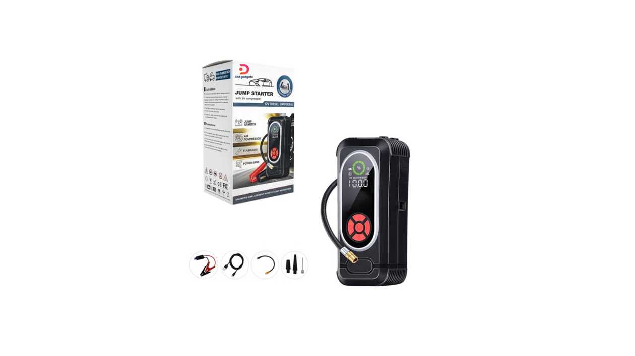 #340B12#DM®4-in-1 Portable with LCD Screen 12V Battery Jump Starter + Air Compressor and Power Bank