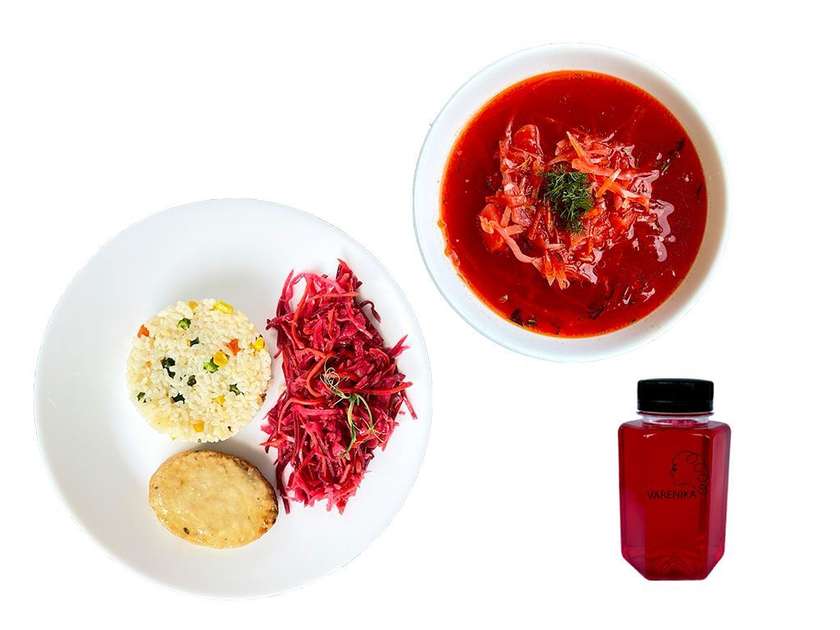 Lunch Set #10: Borscht, Rice, Chicken Cutlet, Vegetable Salad (12:00 PM - 4:00 PM Mon-Fri)