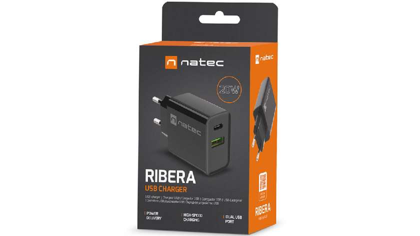 Univerzálna nabíjačka 20W 1x USB-A 1x USB-C Natec RIBERA, Čierna