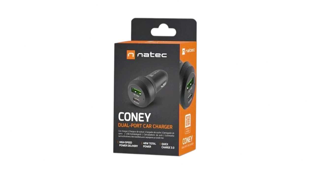 Autonabíjačka 48W 1x USB-A 1x USB-C Natec CONEY čierna