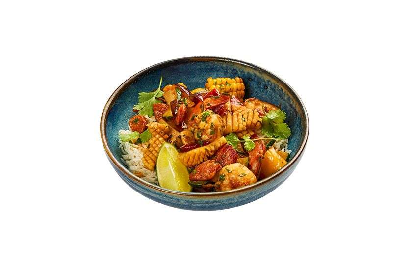 Shrimp with chorizo sausages