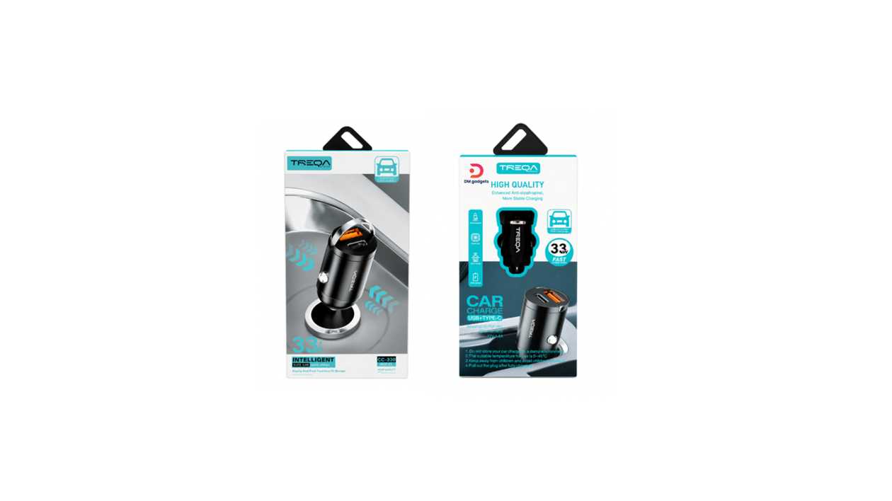 #88E1#Treqa®CC-330 33W USB + USB-C Car Charger – Black