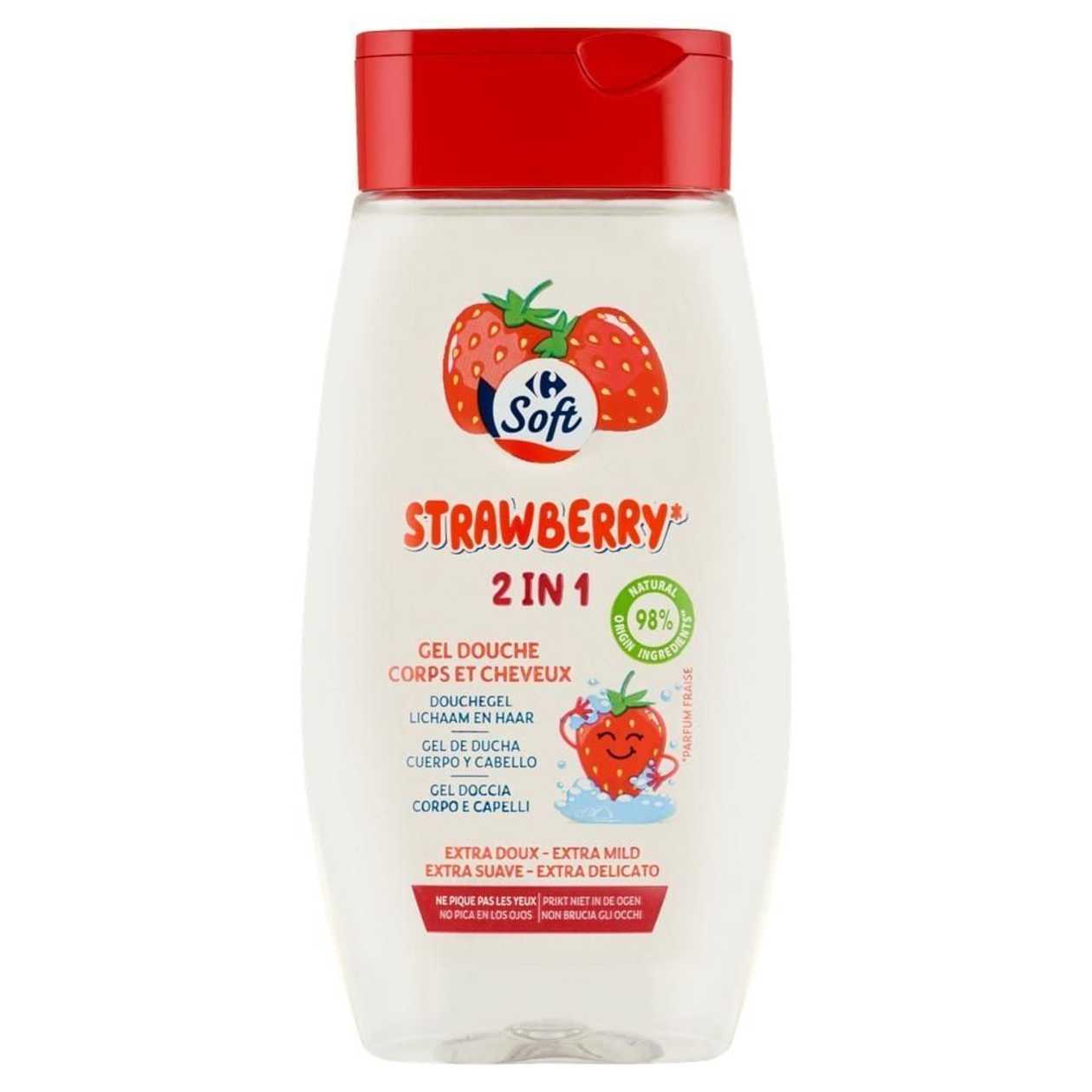 Carrefour Soft Żel pod prysznic 2 w 1 do ciała i włosów zapach truskawkowy 250 ml