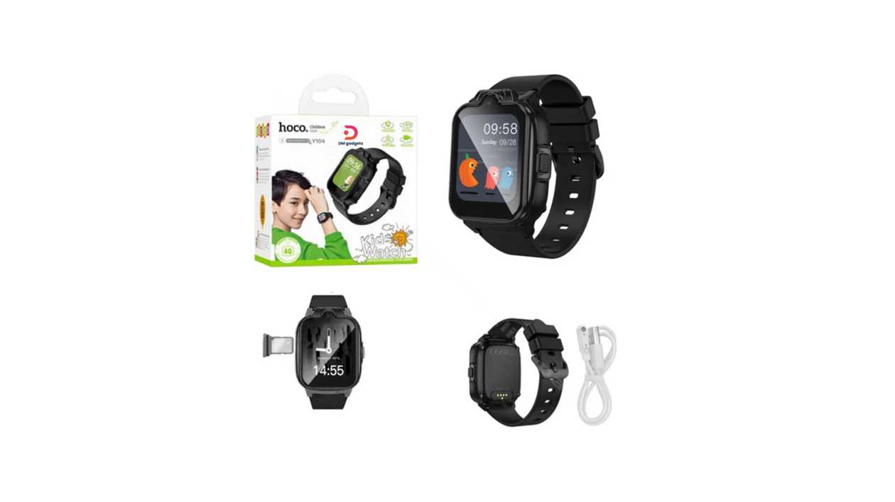 #242C3#Hoco®Y104 4G Smart Watch for Kids –Phone Call Support GPS, Wi-Fi, HD Touchscreen + LBS –Black