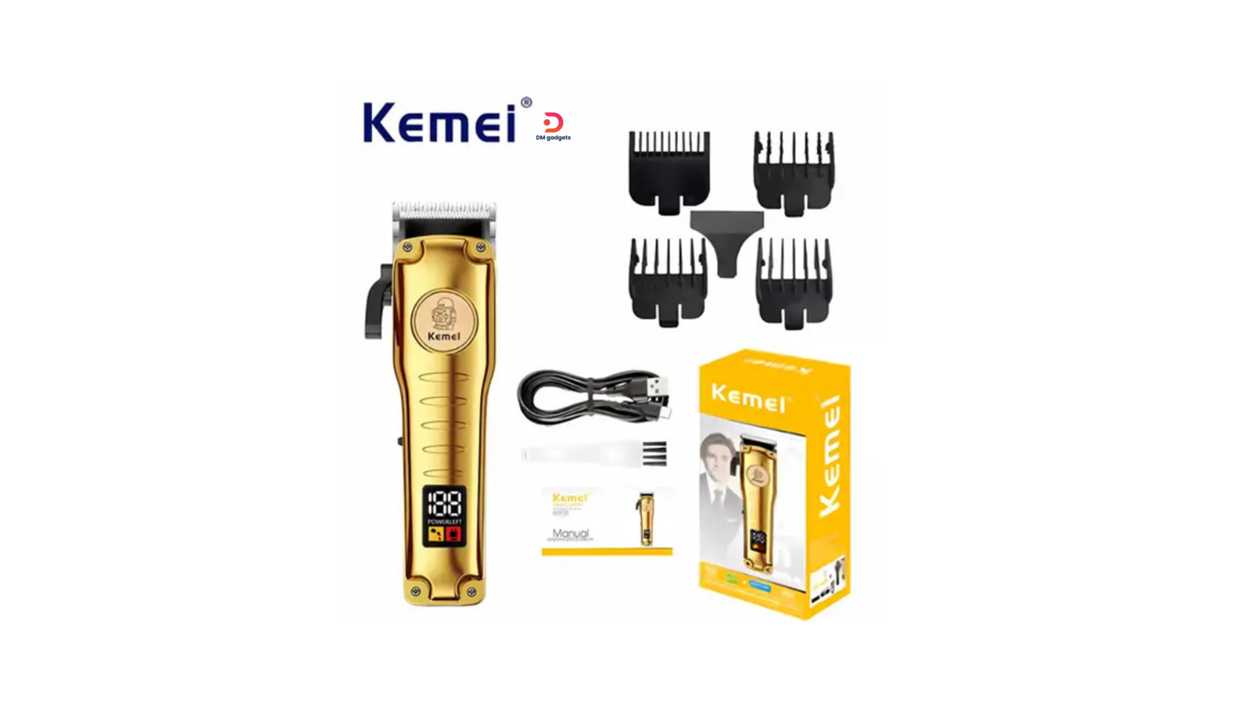 #700FB#Kemei®KM-510 Professional Rechargeable Hair Clipper with digital Display – Gold