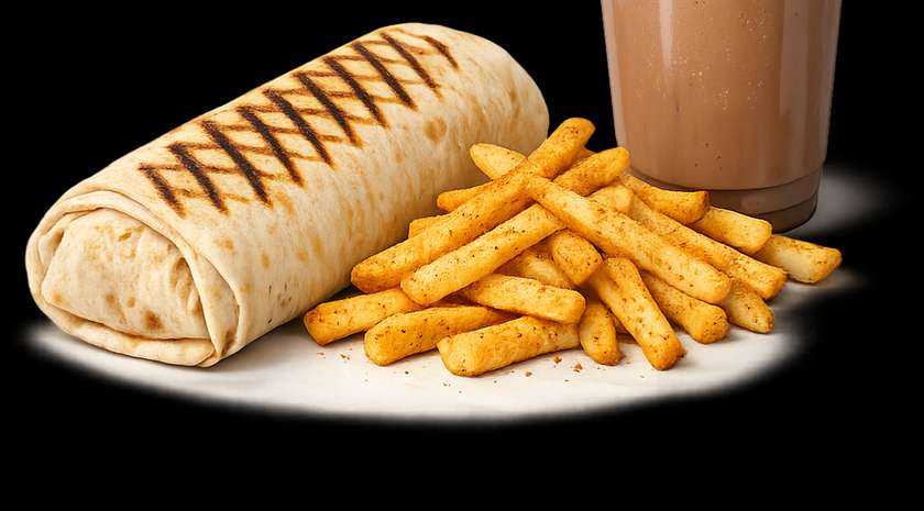 Shawarma, fries with garlic sauce
