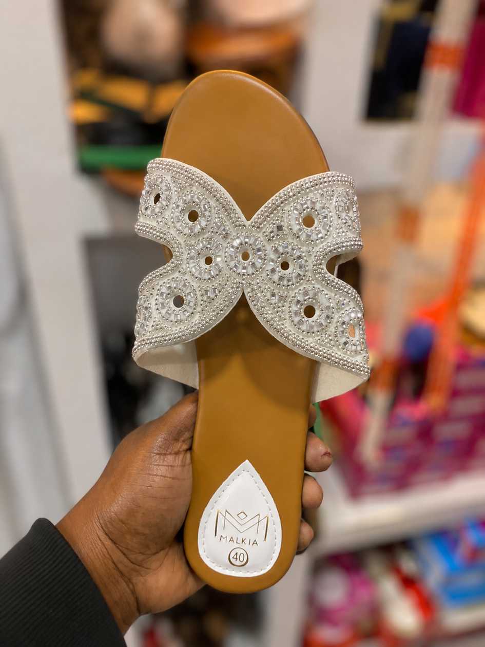 Elegant Rhinestone Butterfly Slide Sandals