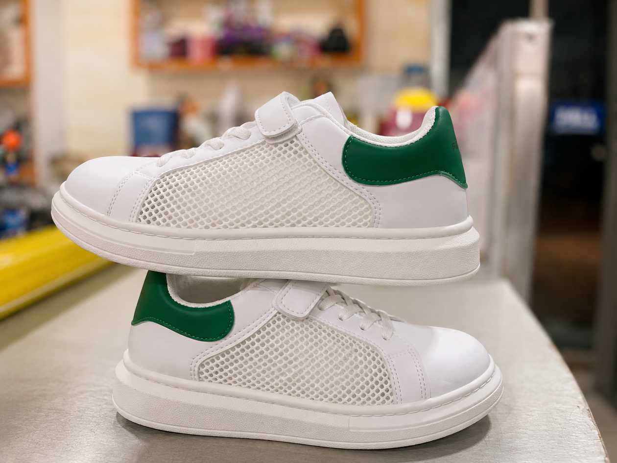 Classic White & Green Kids’ Sneakers