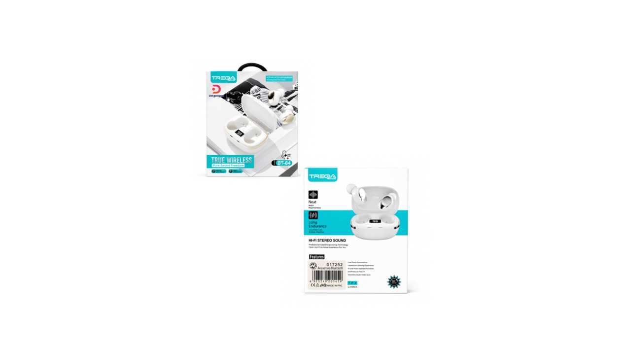 #456W4#Treqa®BT-84 Bluetooth TWS Earbuds with Charging Case