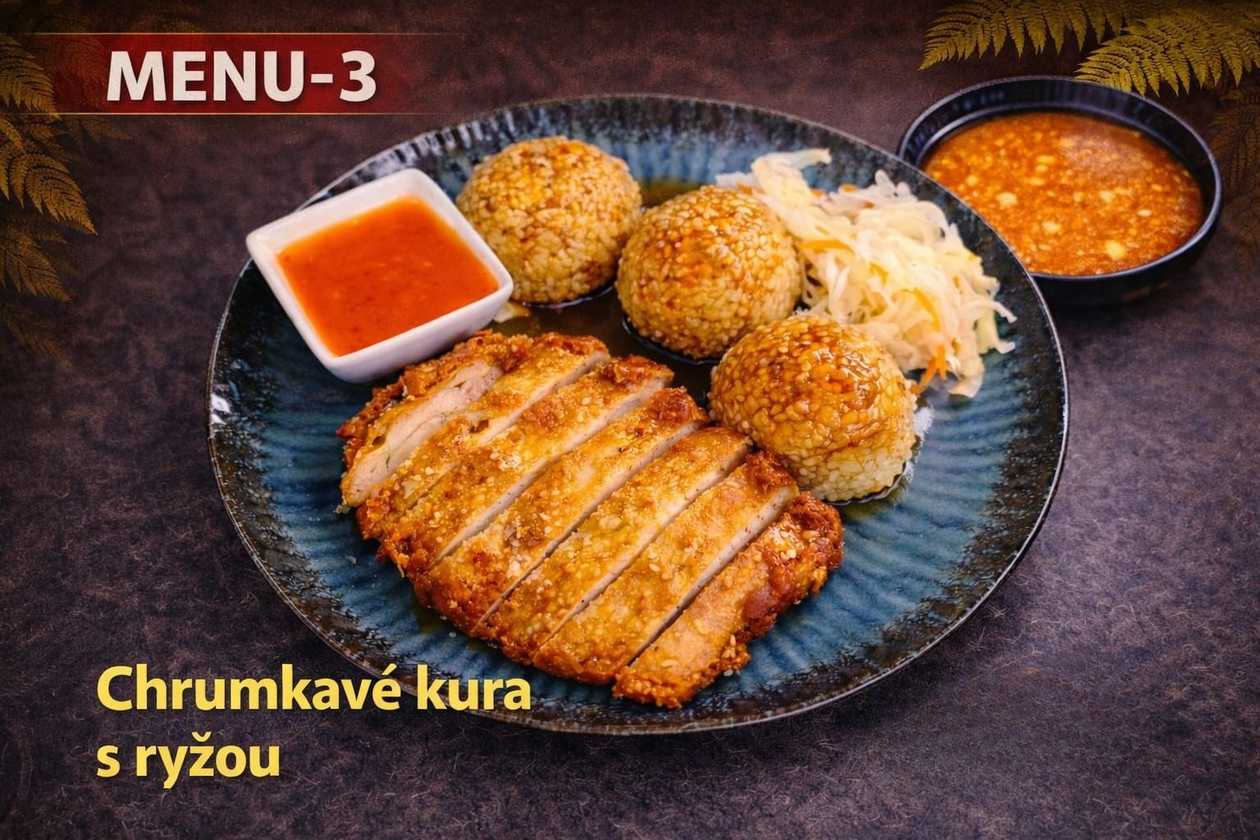 Chrumkavé kura na zelenine + príloha + polievka (1,3,6,11,14)