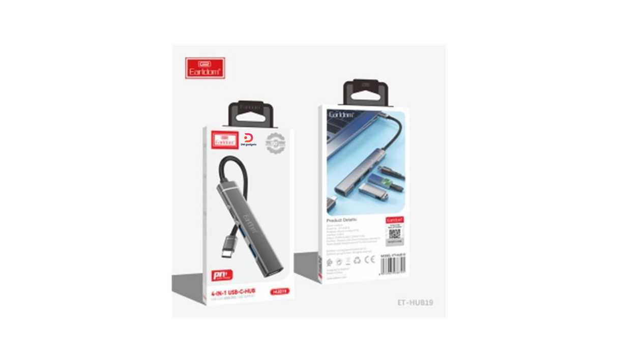 #565D3#Earldom®ET-HUB19 4-Ports HUB Type-C For Charge