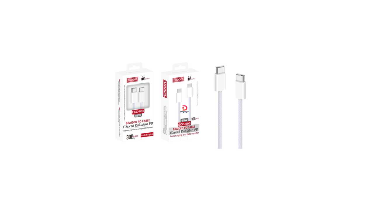#352A1#ERDOM®ECC-005 Braided PD Type-C to Type-C Cable 65W 3m Charging Cable – White