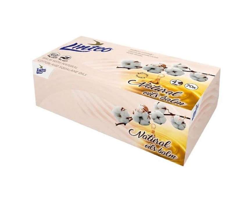 Linteo Paper Tissues, 4-ply, 70 pcs, Box with Balm + Oil