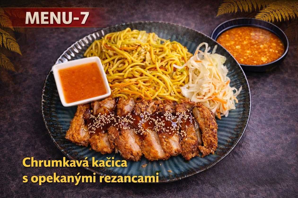 Chrumkavá kačica s opekanými rezancami (1,3,6,11,14)