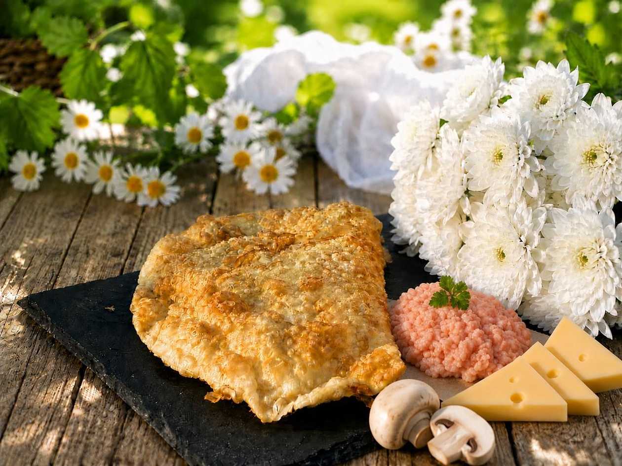 Чебурек з куркою, грибами та сиром