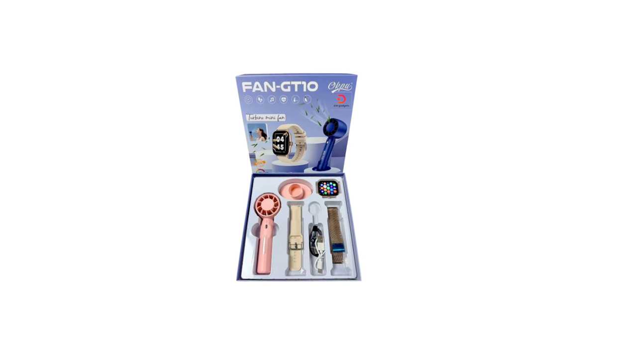 #242C4B#FAN-GT10®260301 Smartwatch set with wireless handheld fan – Beige