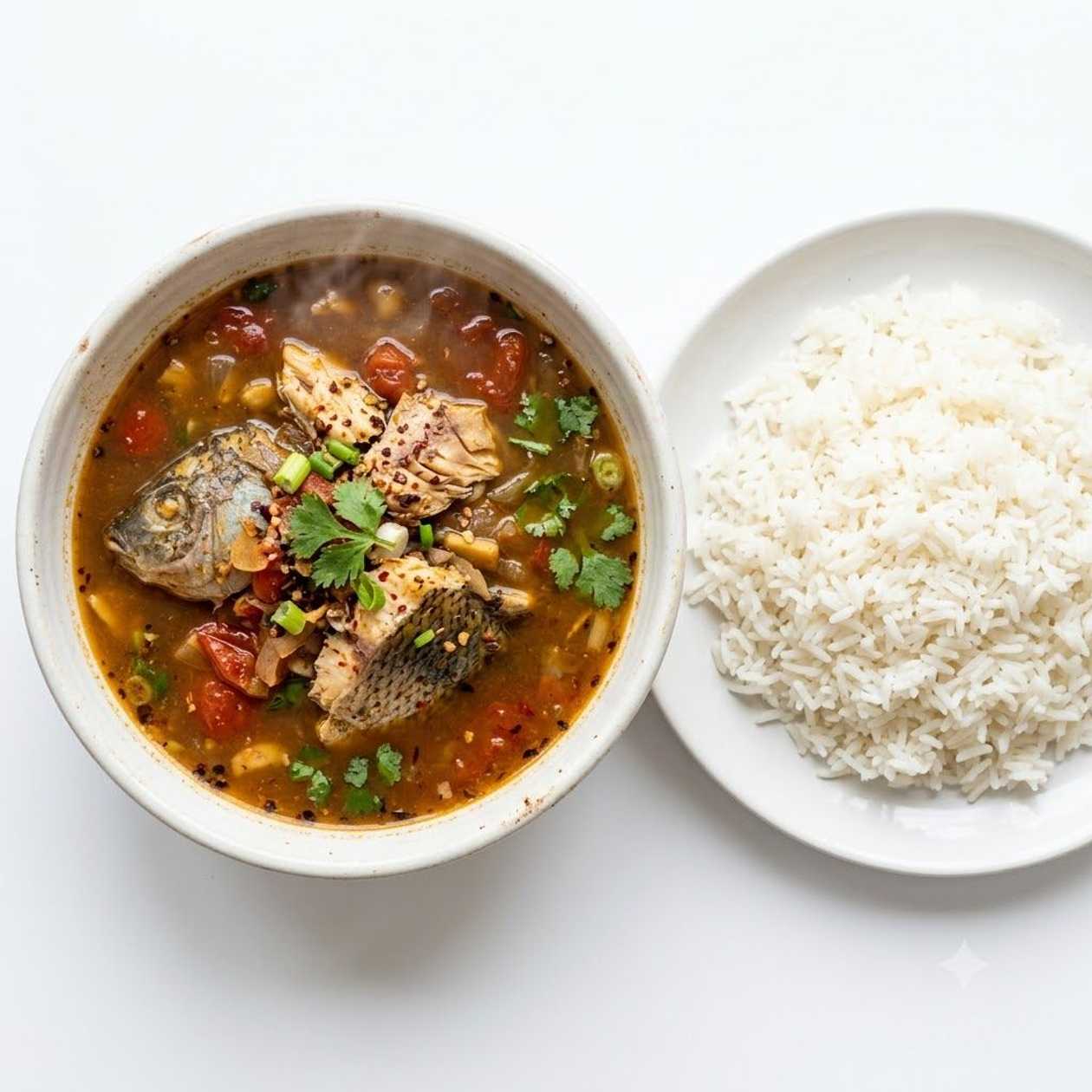 Tilapia pepper soup with plain rice