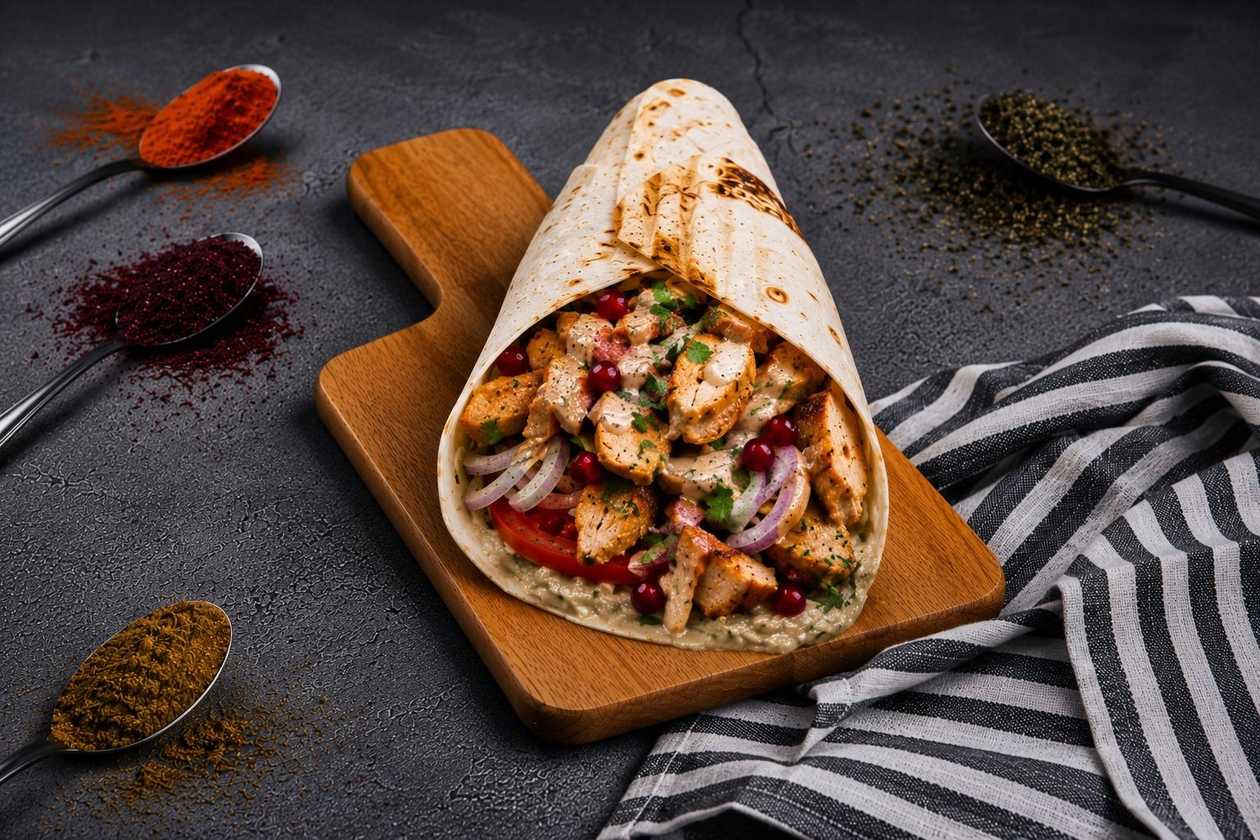 Kebab de Pui cu Sos de Vinete la Lipie