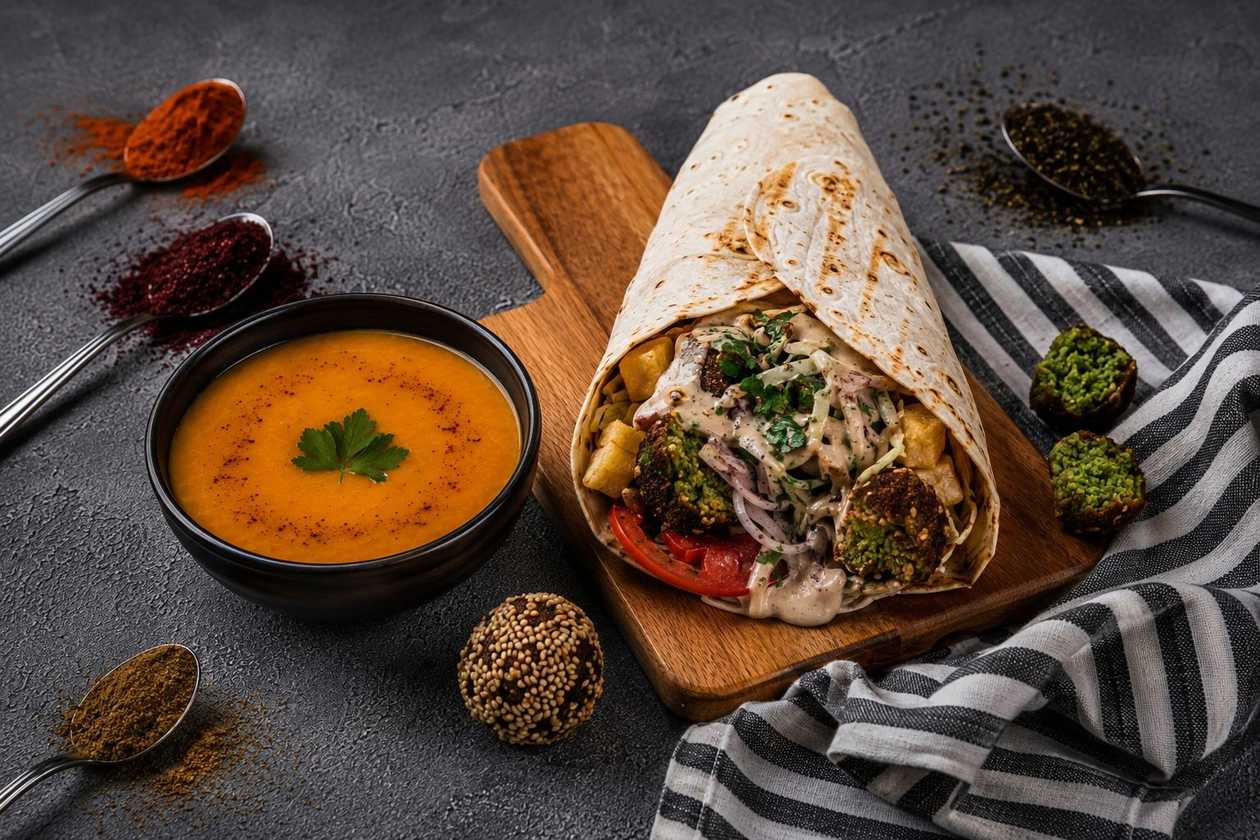 Falafel cu Hummus si Tabouleh + Supa de Linte