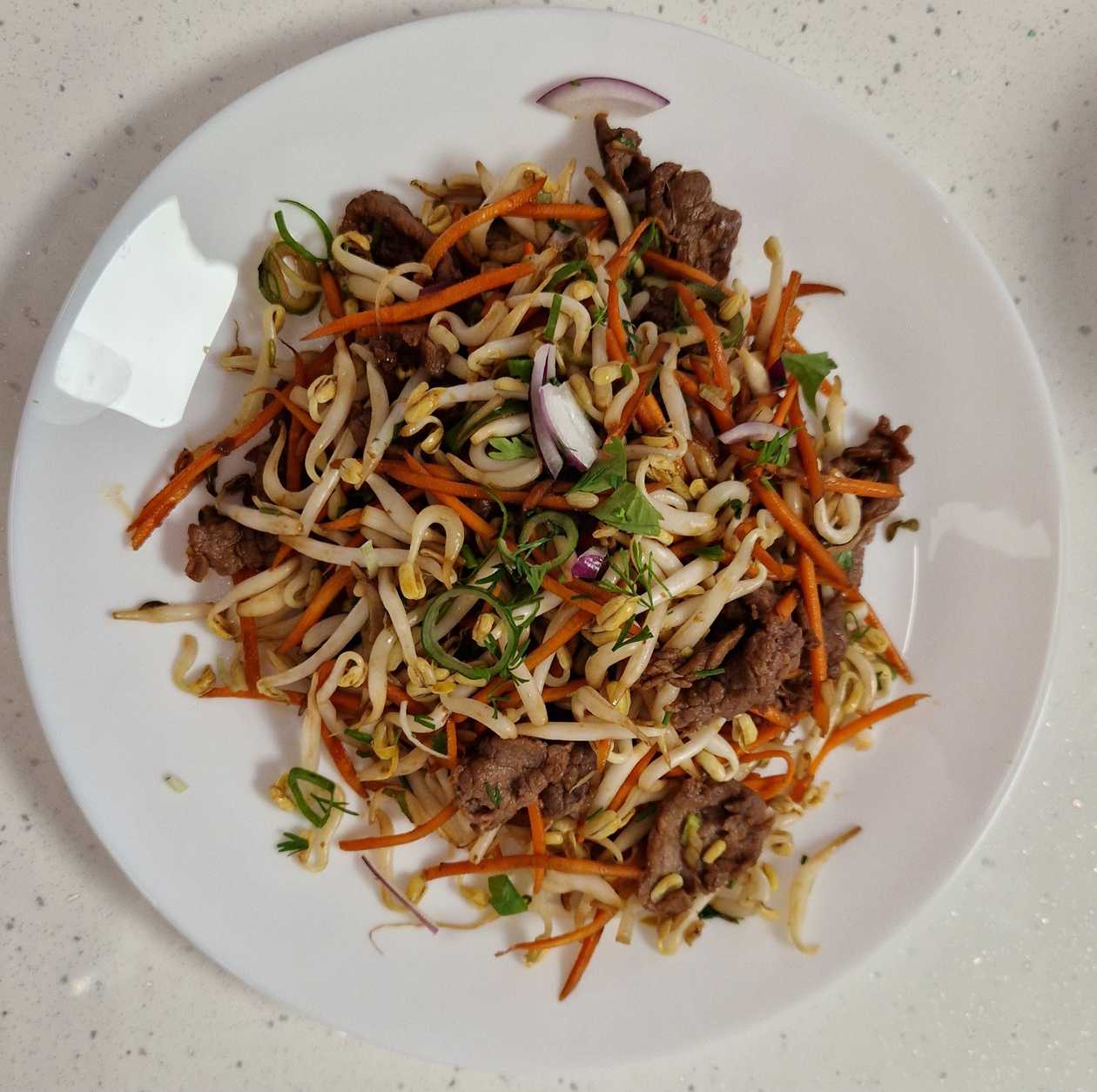 Chicken with sprouts + noodles