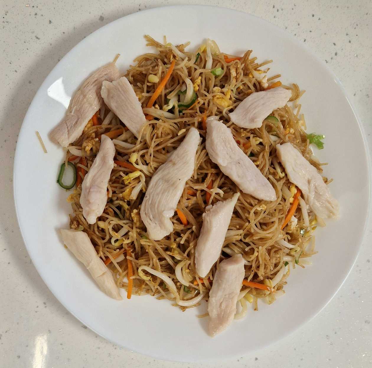 Open rice noodles with shrimp
