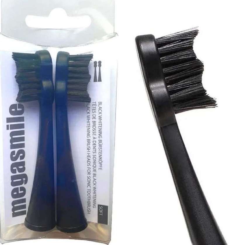 Megasmile Sonic Black Whitening Replacement Brush Heads Soft 2pcs